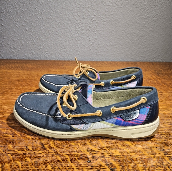 Sperry Navy and Plaid Boat Shoes 9 - Picture 8 of 9